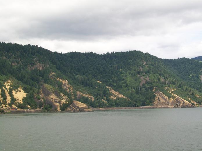 two pictures of cliffs along the river